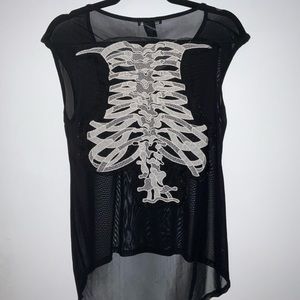 Sheer black sleeveless high low skeleton top